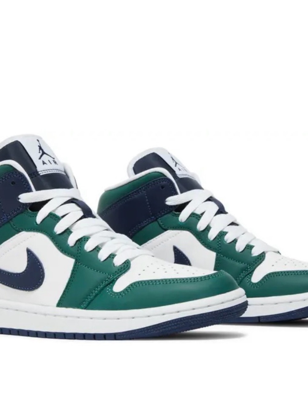 Jordan Mid Sneakers in White, Green, Navy